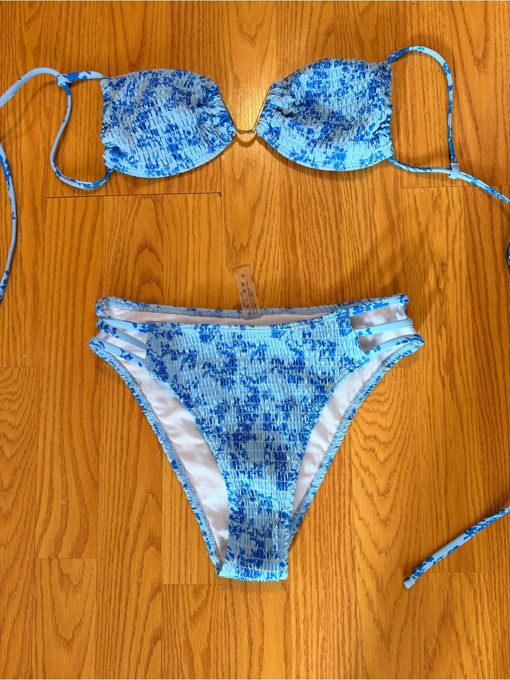 SHEIN Blue Smocked Ring-Front Bikini Set